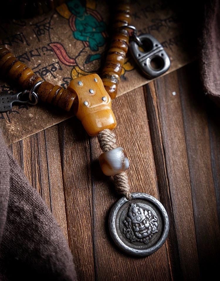 Original Tibetan Yak Bone Prayer Beads, Old Material 108 Mala Beads, Handmade Distressed Buddha Bracelet, Meditation Rosary, Ethnic Jewelry