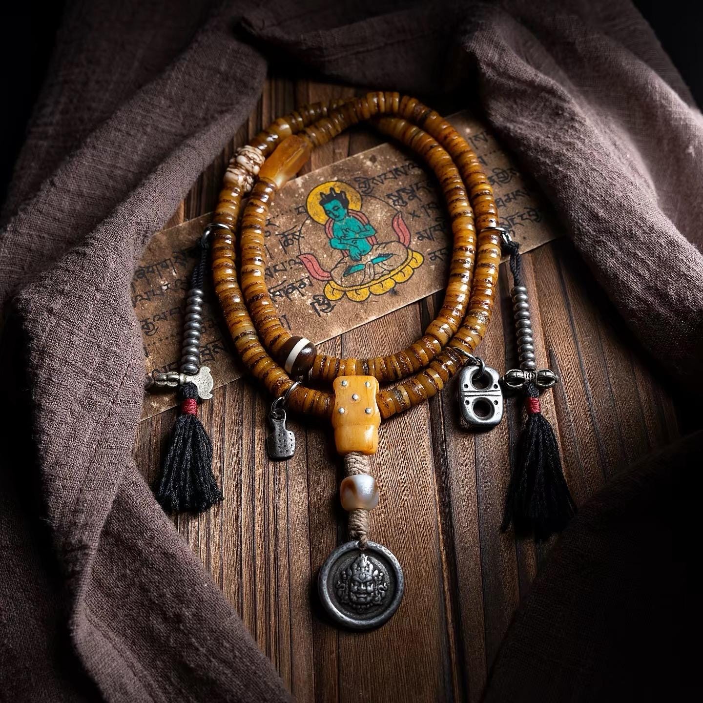 Original Tibetan Yak Bone Prayer Beads, Old Material 108 Mala Beads, Handmade Distressed Buddha Bracelet, Meditation Rosary, Ethnic Jewelry