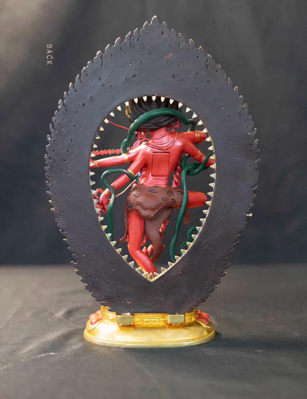 Kurukulla Statue, Tibetan Goddess of Love, Hand Painted Copper Buddhist Deity, Repousse Art, Spiritual Altar Gift, Mandala