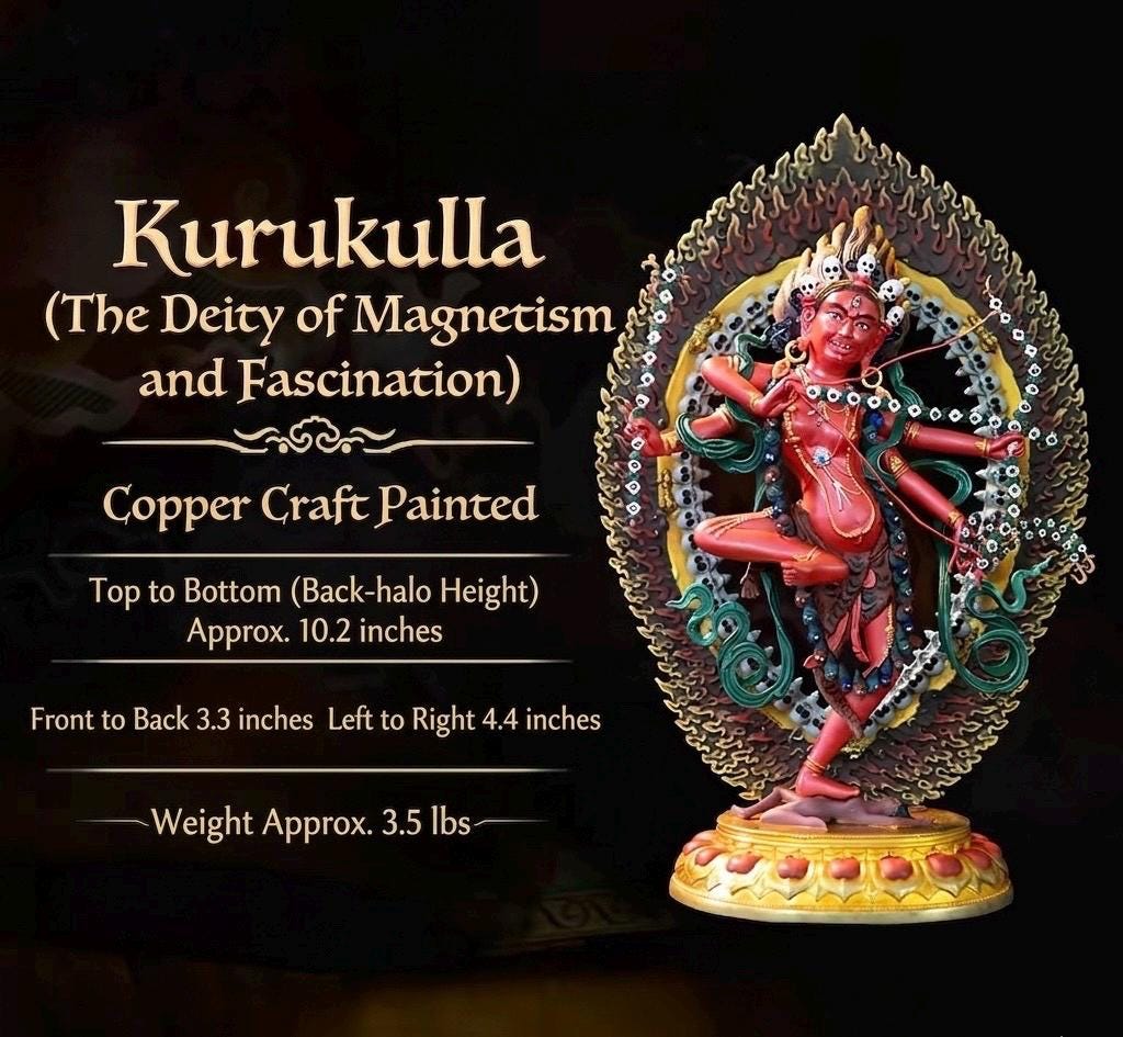 Kurukulla Statue, Tibetan Goddess of Love, Hand Painted Copper Buddhist Deity, Repousse Art, Spiritual Altar Gift, Mandala
