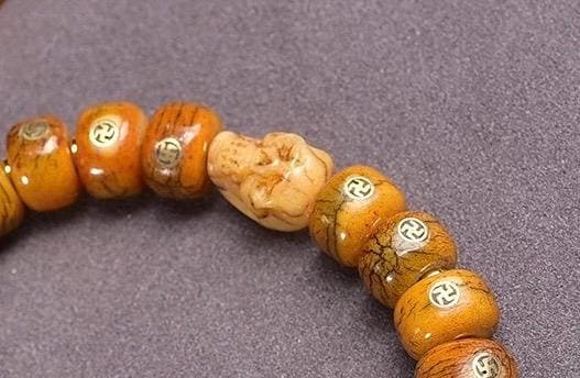 Natural Yak Bone Bracelet with Inlaid Wan Symbol, Tibetan Buddhism Mala Beads Ethnic Prayer Bead Bangle Meditative Zen Jewelry for Men Women