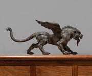 Vintage Bronze Winged Tiger Statue, Bi'an Mythical Beast Figurine, Feng Shui Tiger with WingsSculpture, Home Office Decor, Wealth Power Gift