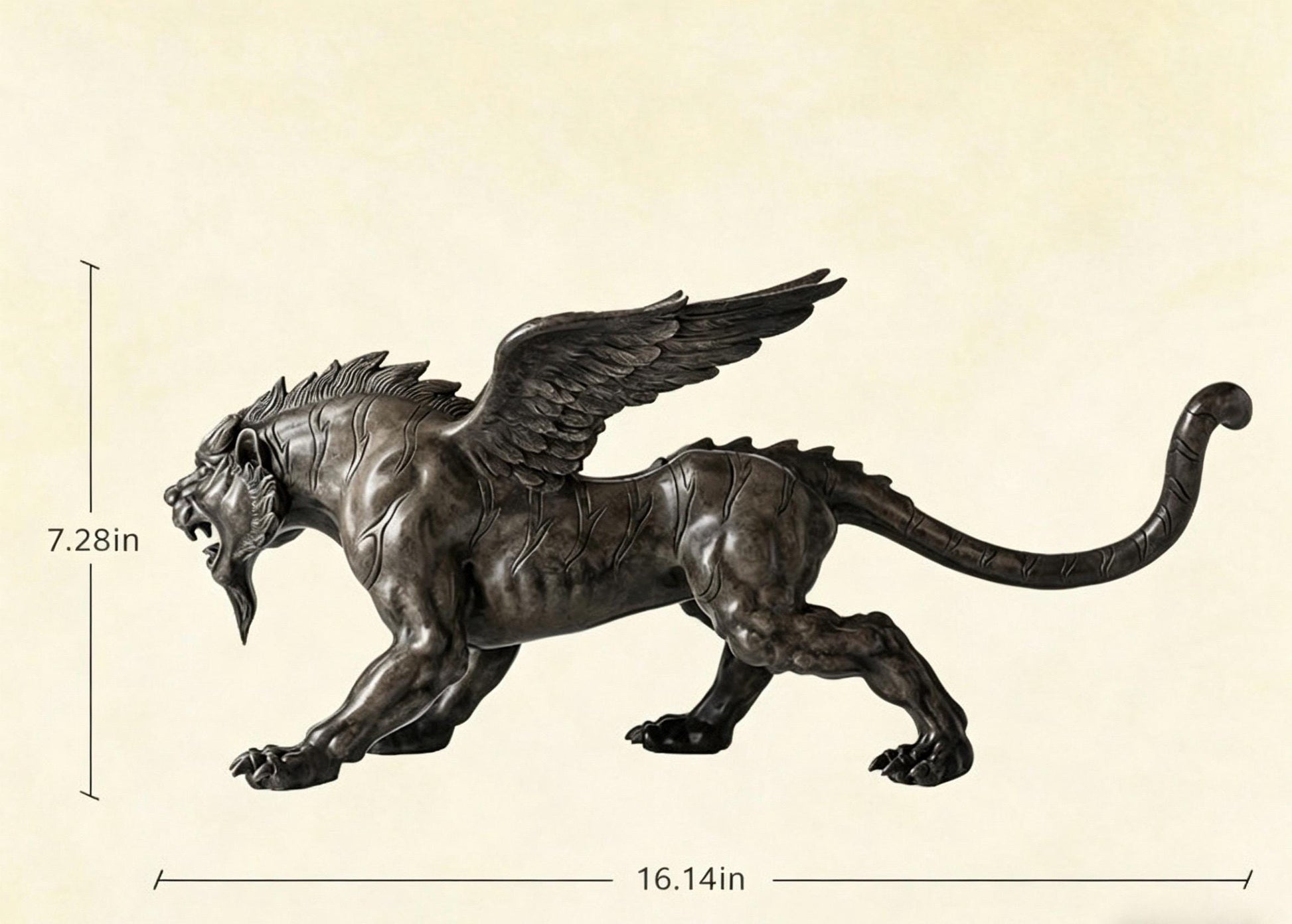 Vintage Bronze Winged Tiger Statue, Bi'an Mythical Beast Figurine, Feng Shui Tiger with WingsSculpture, Home Office Decor, Wealth Power Gift