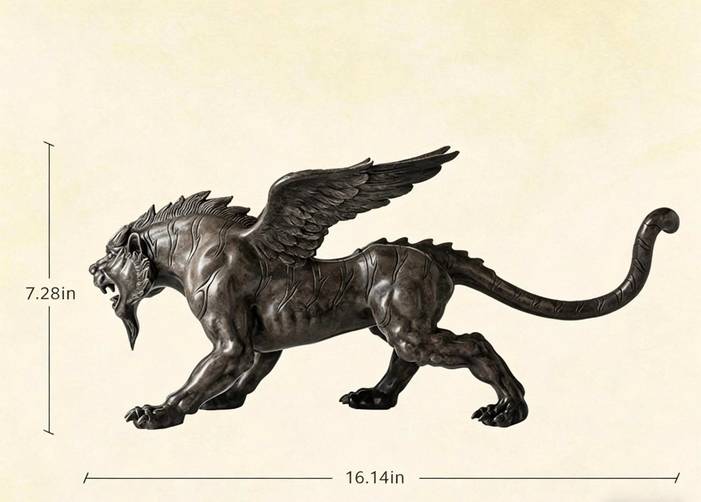Vintage Bronze Winged Tiger Statue, Bi'an Mythical Beast Figurine, Feng Shui Tiger with WingsSculpture, Home Office Decor, Wealth Power Gift