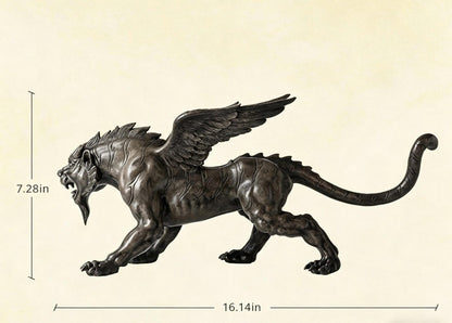 Vintage Bronze Winged Tiger Statue, Bi'an Mythical Beast Figurine, Feng Shui Tiger with WingsSculpture, Home Office Decor, Wealth Power Gift