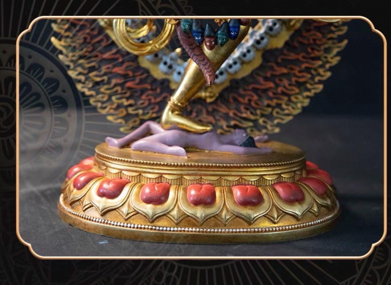 Handmade Painted Kurukulla Statue, Nepali Tibetan Tantric Buddhism Art, Pure Copper Hand Engraved Kurukulla Goddess, Vajrayana Altar Decor