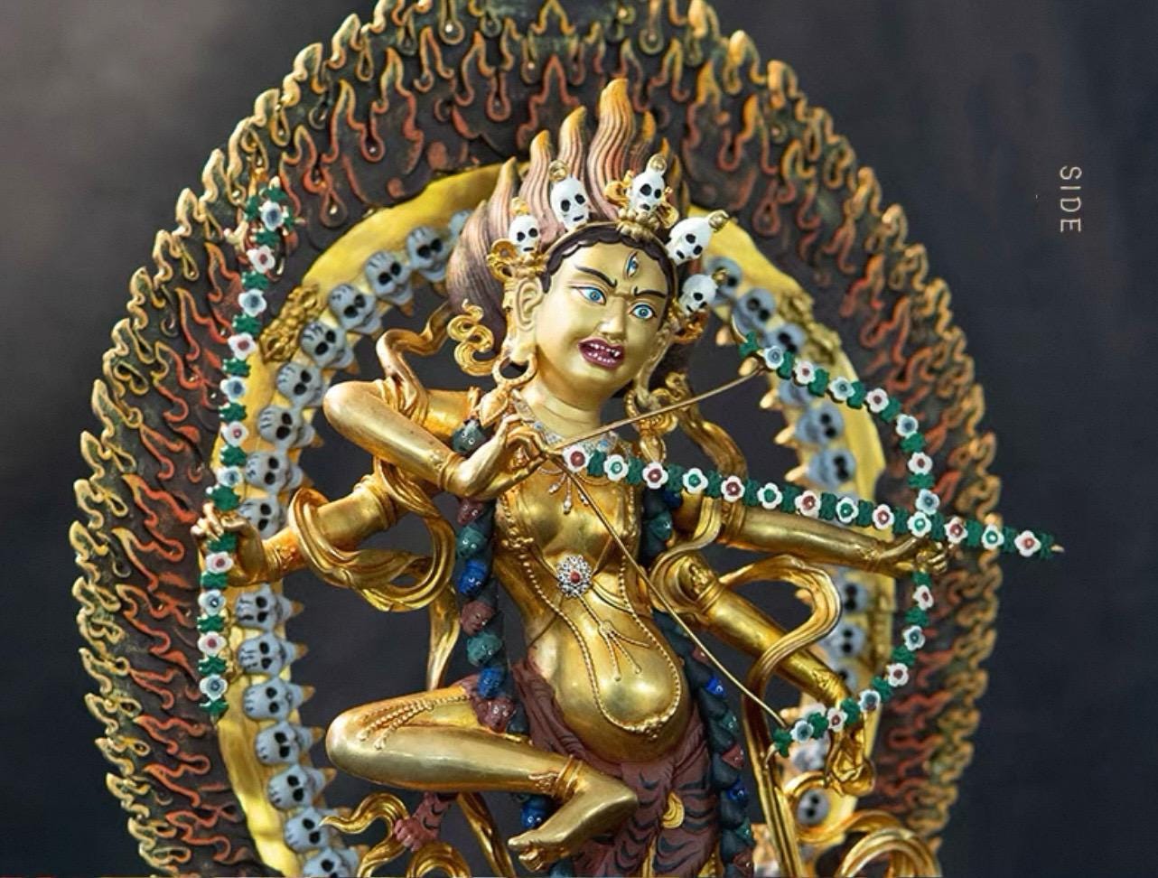 Handmade Painted Kurukulla Statue, Nepali Tibetan Tantric Buddhism Art, Pure Copper Hand Engraved Kurukulla Goddess, Vajrayana Altar Decor