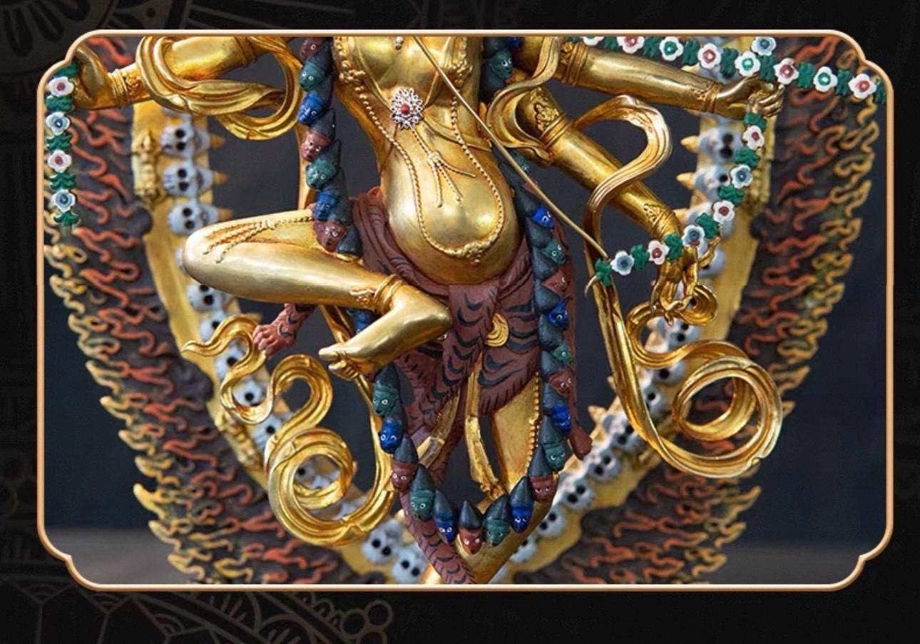Handmade Painted Kurukulla Statue, Nepali Tibetan Tantric Buddhism Art, Pure Copper Hand Engraved Kurukulla Goddess, Vajrayana Altar Decor