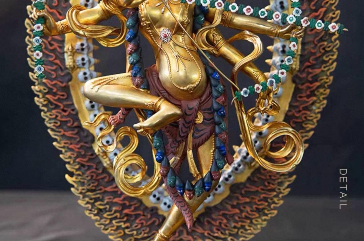 Handmade Painted Kurukulla Statue, Nepali Tibetan Tantric Buddhism Art, Pure Copper Hand Engraved Kurukulla Goddess, Vajrayana Altar Decor