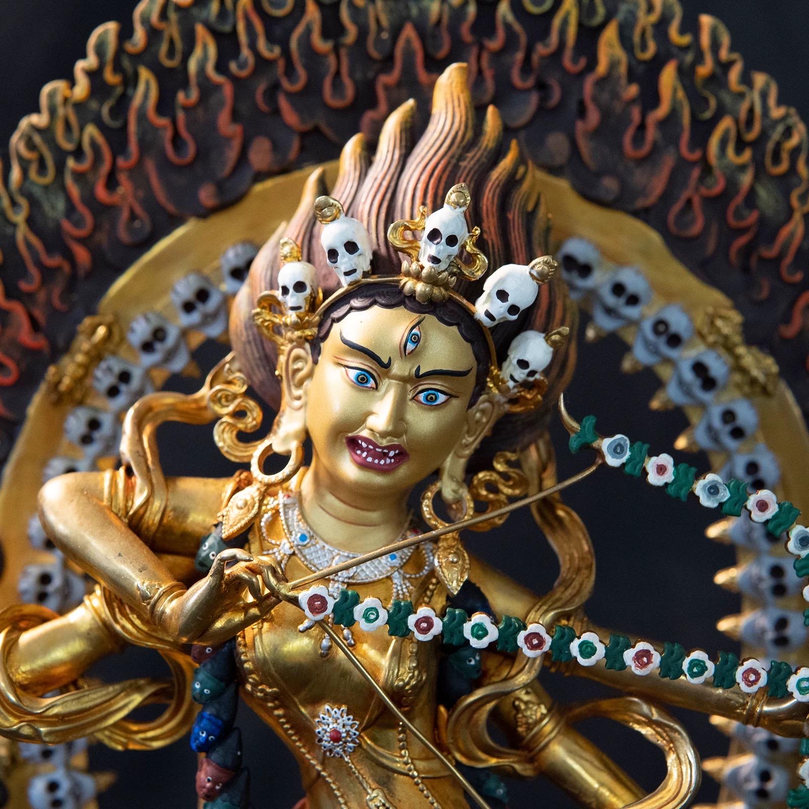 Handmade Painted Kurukulla Statue, Nepali Tibetan Tantric Buddhism Art, Pure Copper Hand Engraved Kurukulla Goddess, Vajrayana Altar Decor
