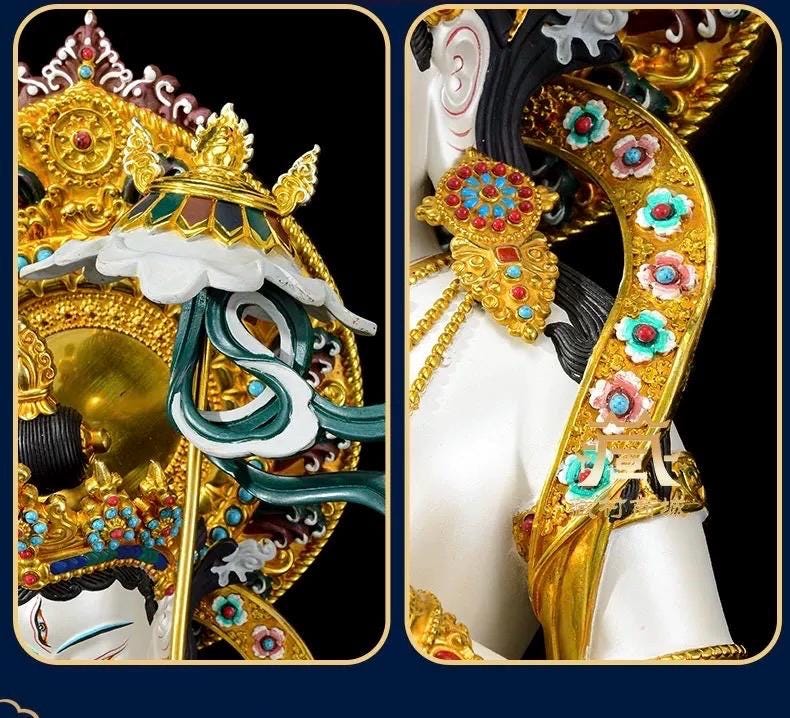 Sitatapatra Statue: Large White Umbrella Goddess Copper Buddha, Exquisite Hand-Painted Finish, Buddhist Ritual Home Altar Decor, Protective