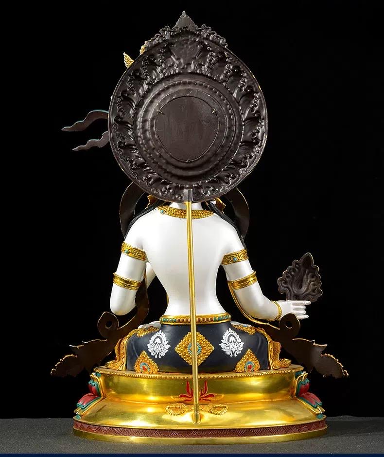 Sitatapatra Statue: Large White Umbrella Goddess Copper Buddha, Exquisite Hand-Painted Finish, Buddhist Ritual Home Altar Decor, Protective