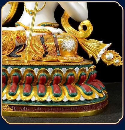 Sitatapatra Statue: Large White Umbrella Goddess Copper Buddha, Exquisite Hand-Painted Finish, Buddhist Ritual Home Altar Decor, Protective