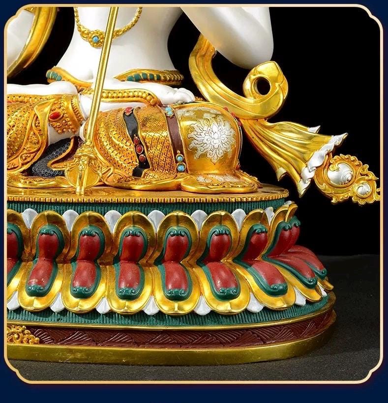 Sitatapatra Statue: Large White Umbrella Goddess Copper Buddha, Exquisite Hand-Painted Finish, Buddhist Ritual Home Altar Decor, Protective
