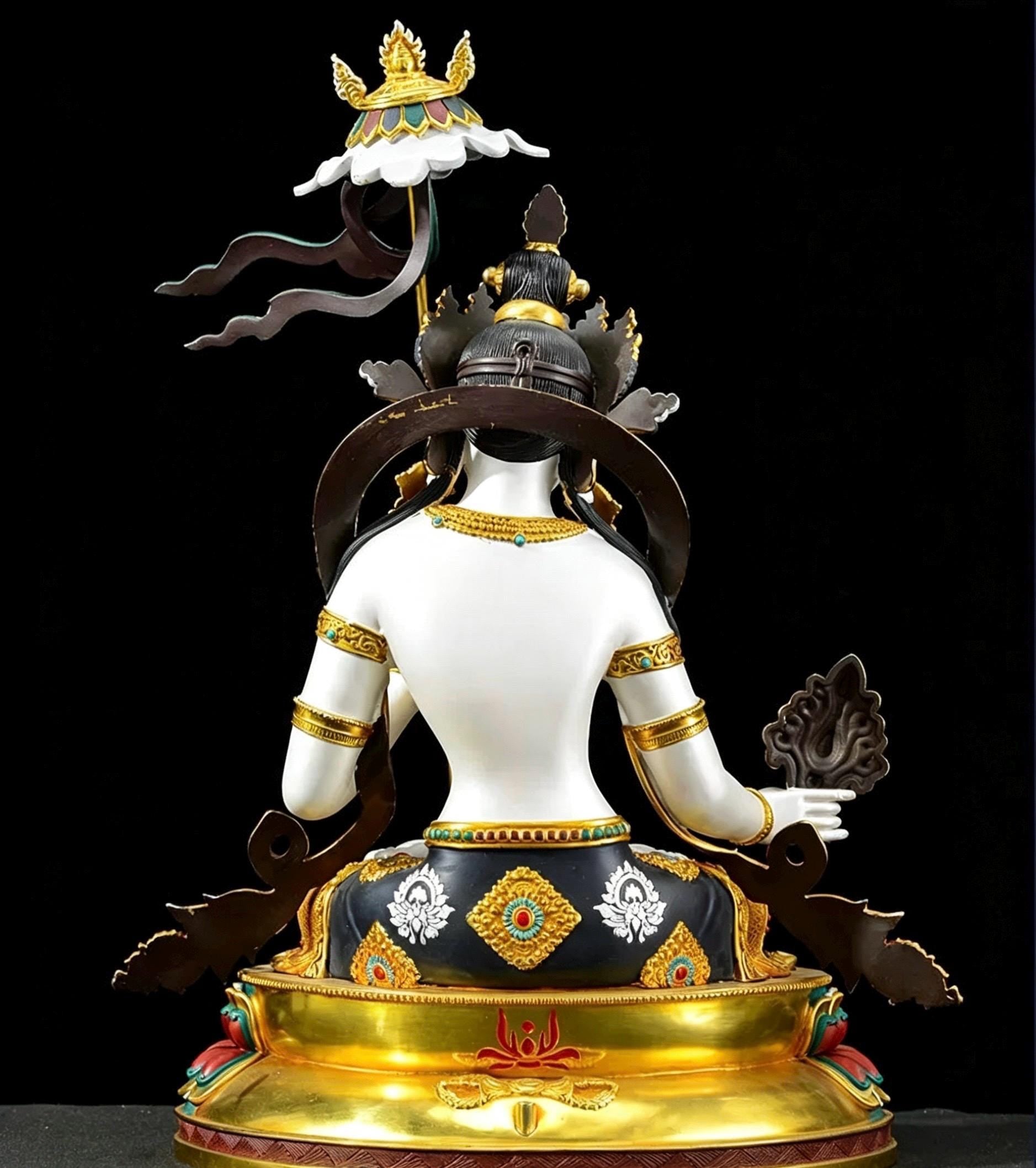 Sitatapatra Statue: Large White Umbrella Goddess Copper Buddha, Exquisite Hand-Painted Finish, Buddhist Ritual Home Altar Decor, Protective