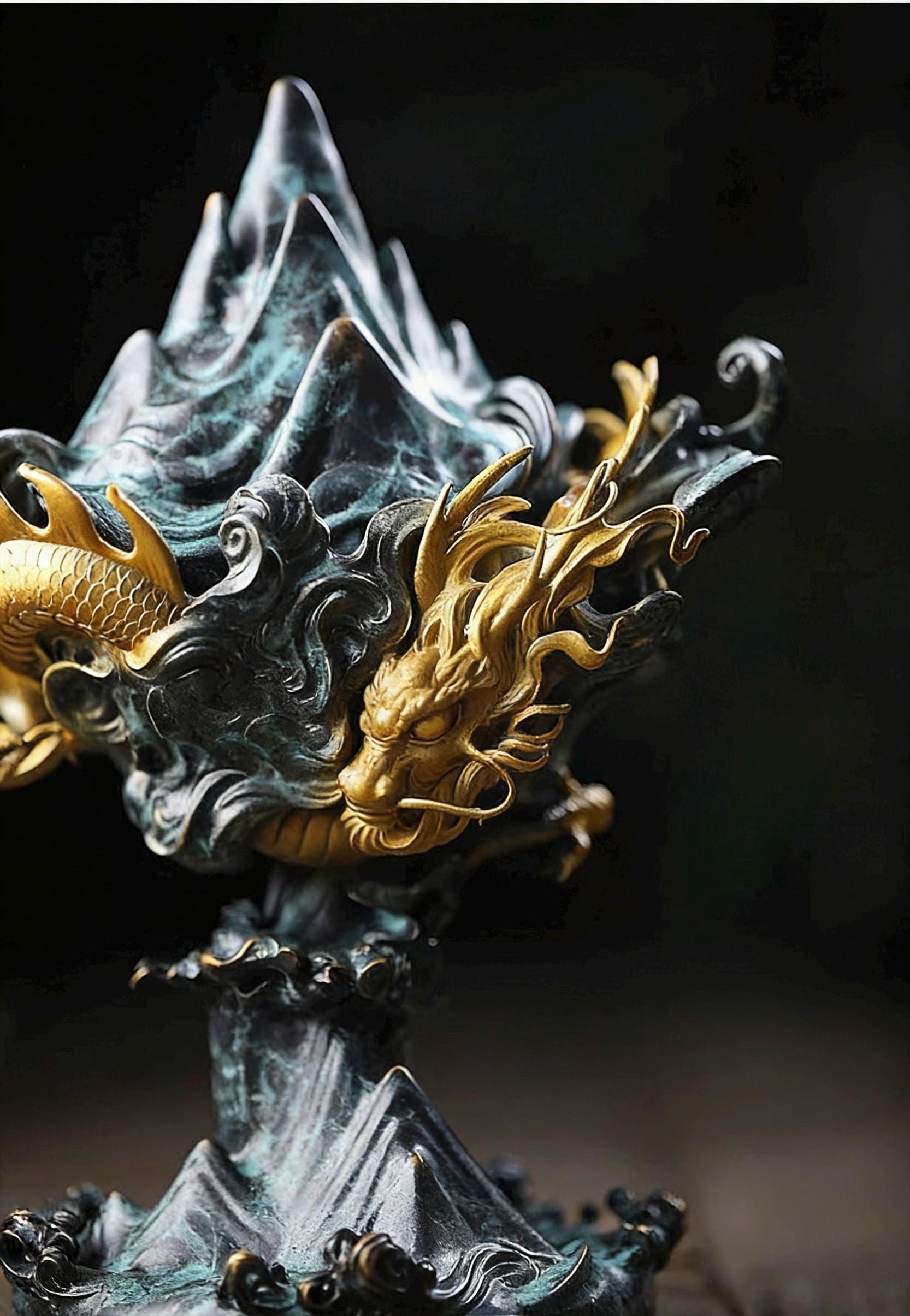 Large Dragon Incense Burner - Majestic Boshan Censer, Heavy Solid Copper, Sandalwood & Agarwood, Indoor Home Decor, Unique Chinese Art Gift