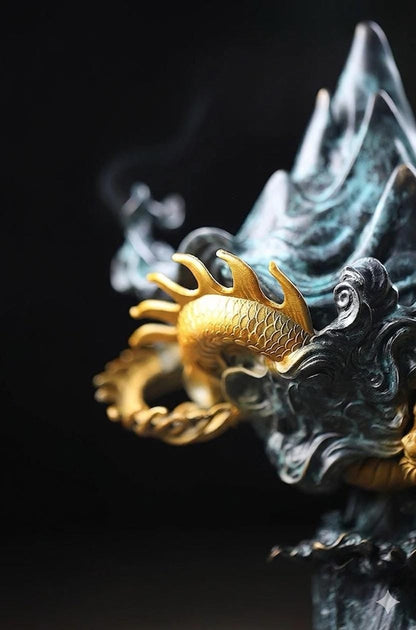 Large Dragon Incense Burner - Majestic Boshan Censer, Heavy Solid Copper, Sandalwood & Agarwood, Indoor Home Decor, Unique Chinese Art Gift