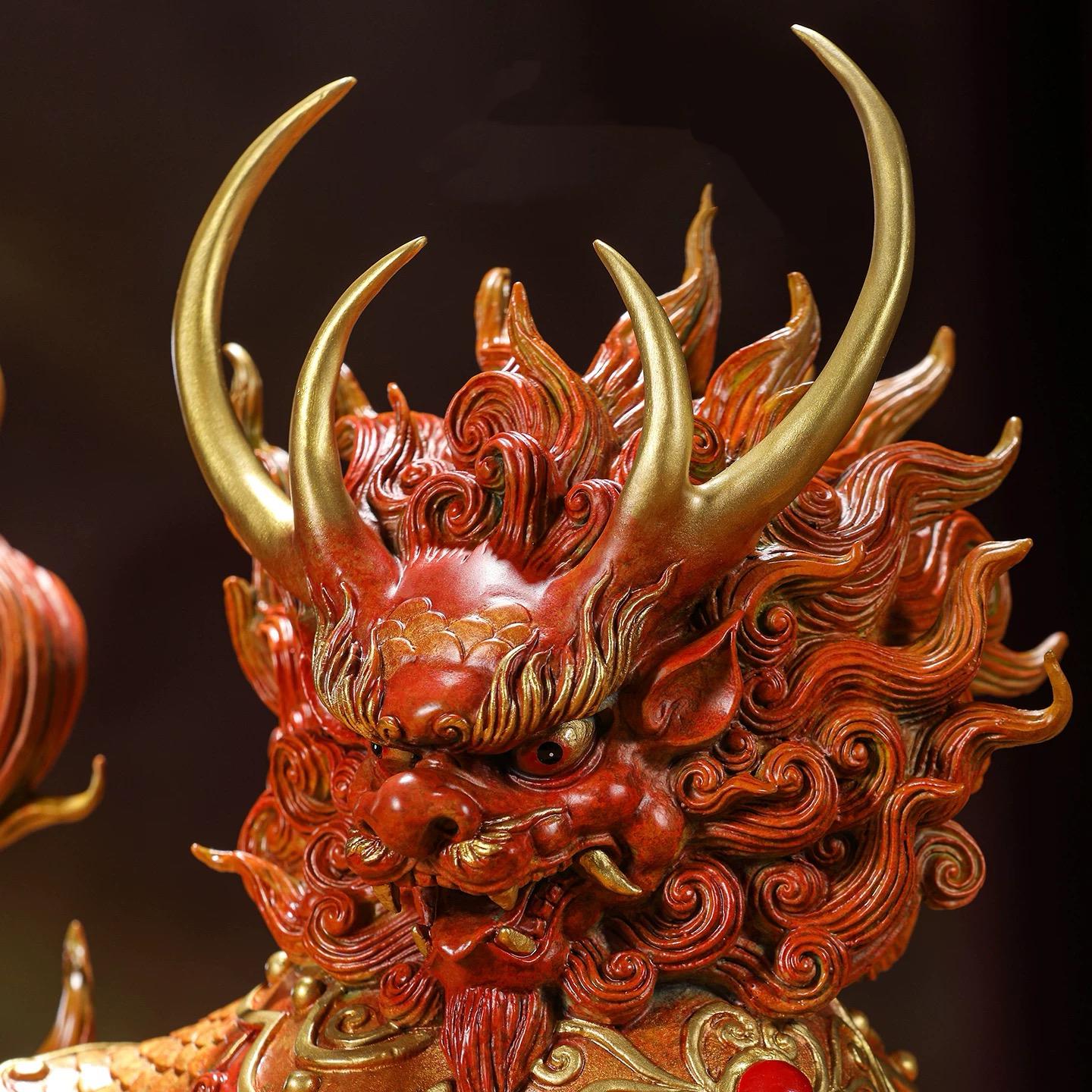 Handcrafted Brass Qilin Statues Pair - Mythical Kirin Sculpture for Home Office Decor, Housewarming & Grand Opening Gift, Feng Shui Art
