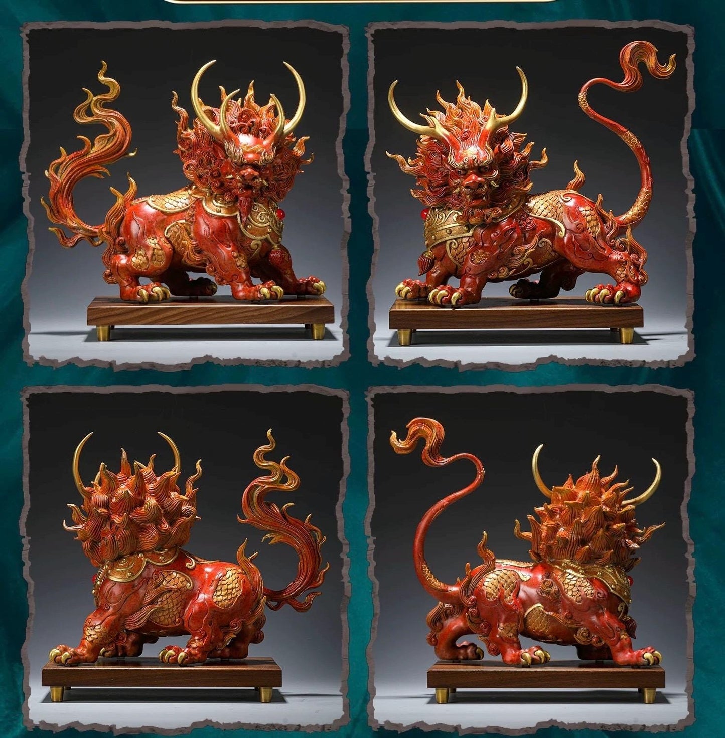 Handcrafted Brass Qilin Statues Pair - Mythical Kirin Sculpture for Home Office Decor, Housewarming & Grand Opening Gift, Feng Shui Art