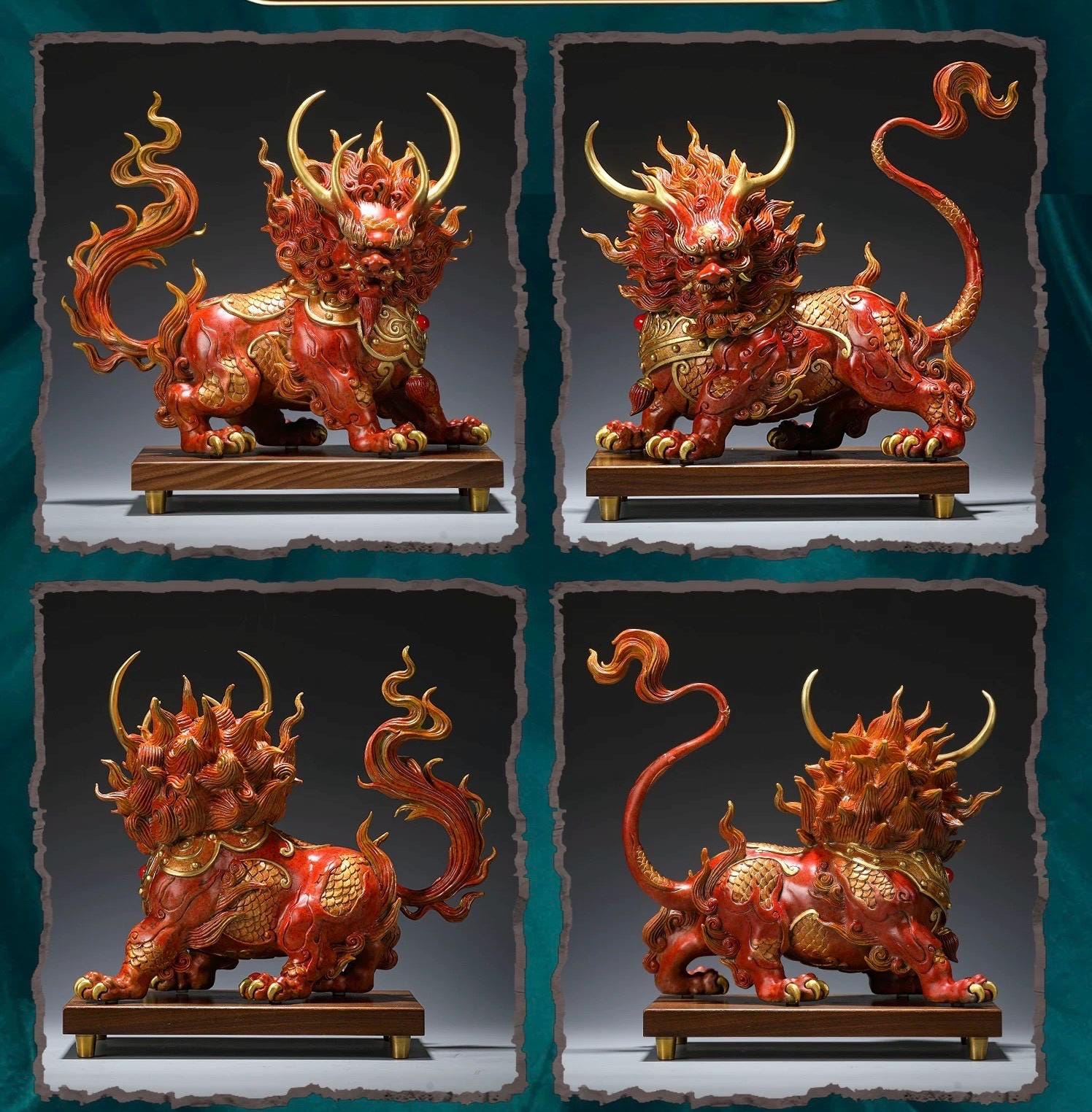 Handcrafted Brass Qilin Statues Pair - Mythical Kirin Sculpture for Home Office Decor, Housewarming & Grand Opening Gift, Feng Shui Art