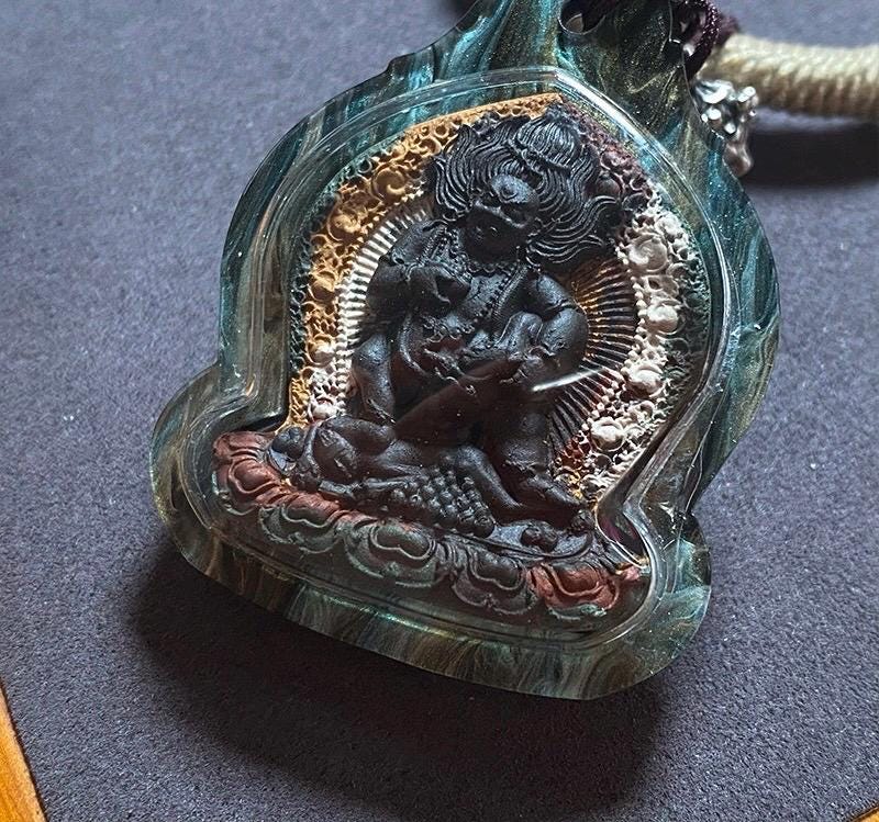 Handmade Black Jambhala Tsa Tsa Necklace, Tibetan Buddhist Gau Box Pendant, Miniature Thangka Amulet, Wealth & Prosperity Protector Gift