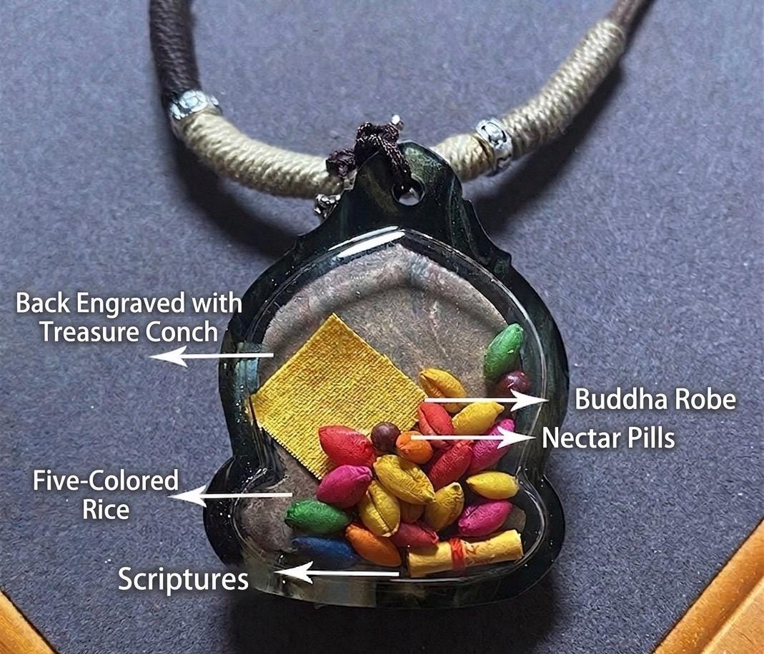 Handmade Black Jambhala Tsa Tsa Necklace, Tibetan Buddhist Gau Box Pendant, Miniature Thangka Amulet, Wealth & Prosperity Protector Gift