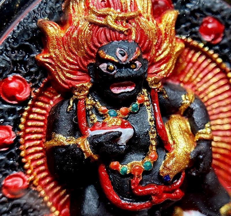 Hand-Painted Black Jambhala Tibetan Tsa Tsa Pendant, Mineral Pigment Buddhist Necklace, Spiritual Amulet for Wealth & Protection, Zen Gift