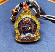 Hand-Painted Black Jambhala Tibetan Tsa Tsa Pendant, Mineral Pigment Buddhist Necklace, Spiritual Amulet for Wealth & Protection, Zen Gift