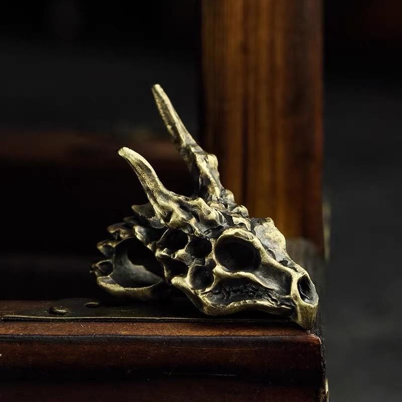 Handmade 925 Sterling Silver Dragon Skull Pendant Necklace, Vintage Brass Gothic Mythical Animal Amulet, Punk Biker Jewelry