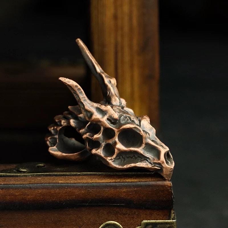 Handmade 925 Sterling Silver Dragon Skull Pendant Necklace, Vintage Brass Gothic Mythical Animal Amulet, Punk Biker Jewelry