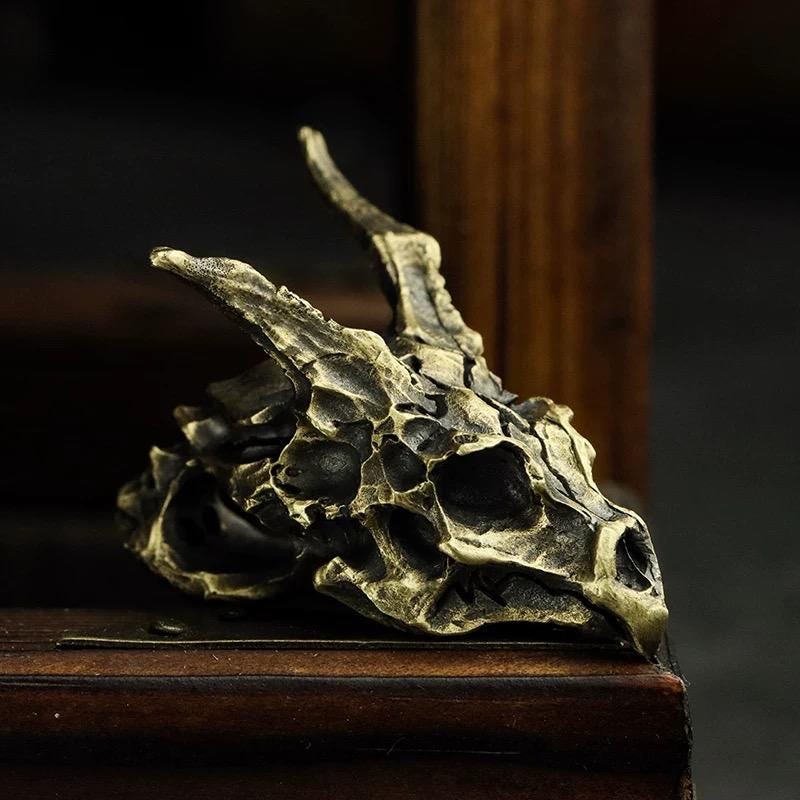 Handmade 925 Sterling Silver Dragon Skull Pendant Necklace, Vintage Brass Gothic Mythical Animal Amulet, Punk Biker Jewelry