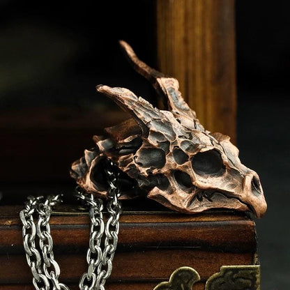 Handmade 925 Sterling Silver Dragon Skull Pendant Necklace, Vintage Brass Gothic Mythical Animal Amulet, Punk Biker Jewelry