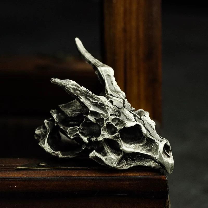 Handmade 925 Sterling Silver Dragon Skull Pendant Necklace, Vintage Brass Gothic Mythical Animal Amulet, Punk Biker Jewelry