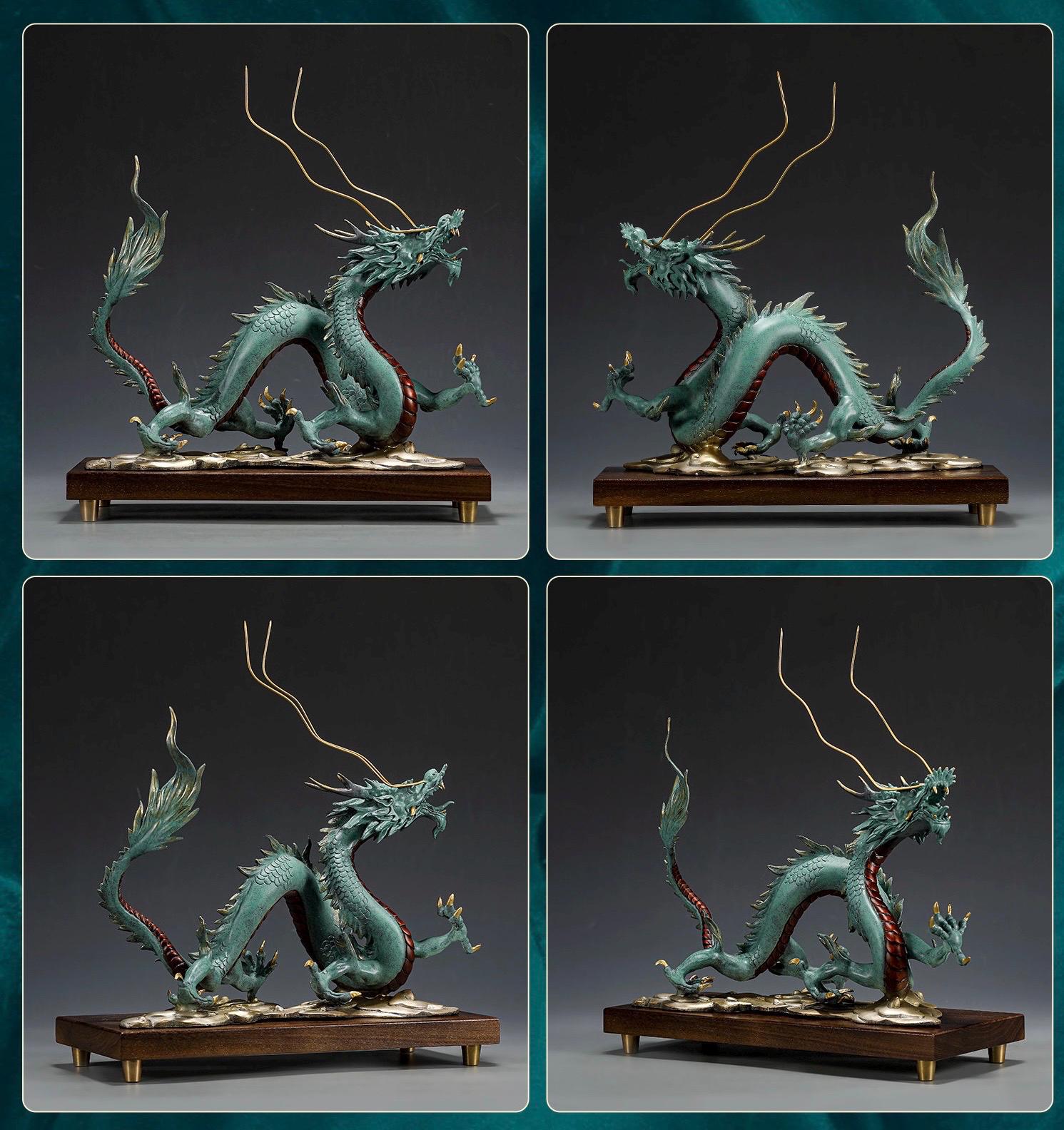 Brass Dragon Statue Feng Shui Decor, Chinese Dragon Figurine for Home Office, Housewarming Gift for Good Luck, Oriental Mythical Sculpture
