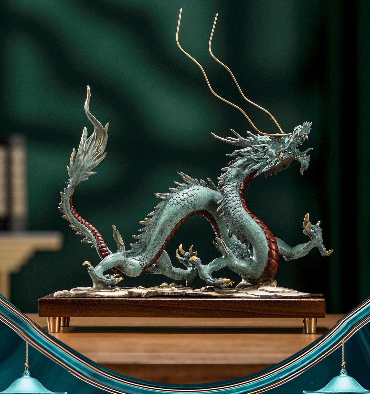 Brass Dragon Statue Feng Shui Decor, Chinese Dragon Figurine for Home Office, Housewarming Gift for Good Luck, Oriental Mythical Sculpture