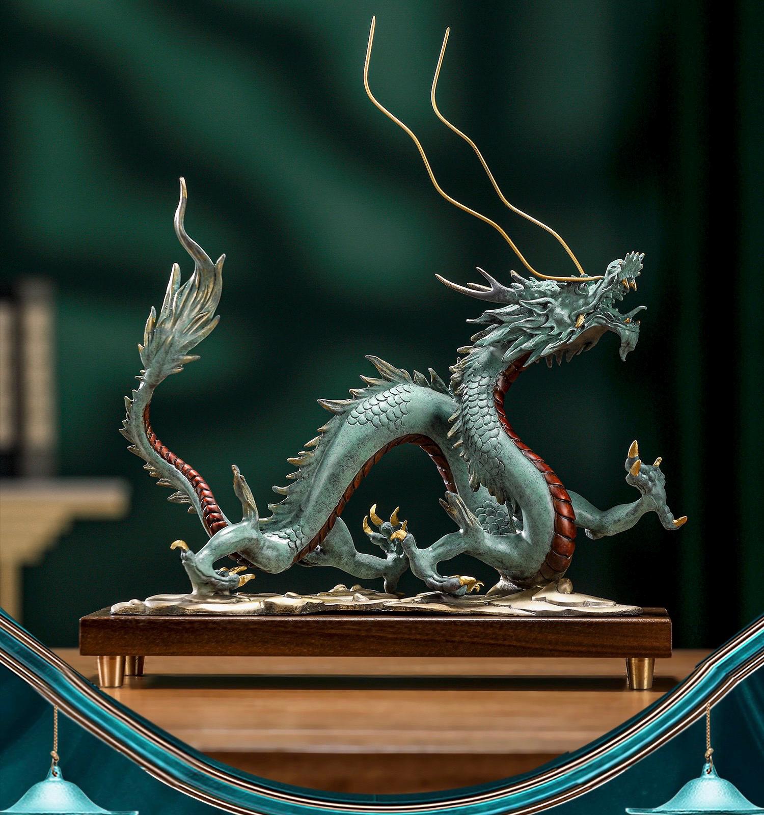 Brass Dragon Statue Feng Shui Decor, Chinese Dragon Figurine for Home Office, Housewarming Gift for Good Luck, Oriental Mythical Sculpture