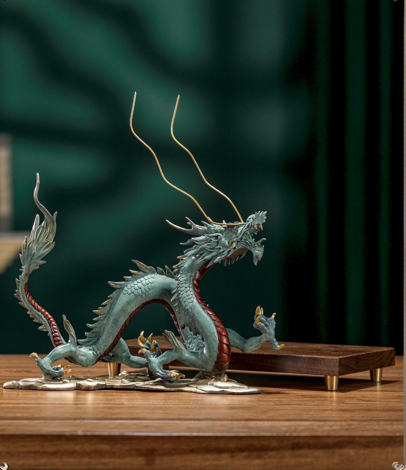 Brass Dragon Statue Feng Shui Decor, Chinese Dragon Figurine for Home Office, Housewarming Gift for Good Luck, Oriental Mythical Sculpture