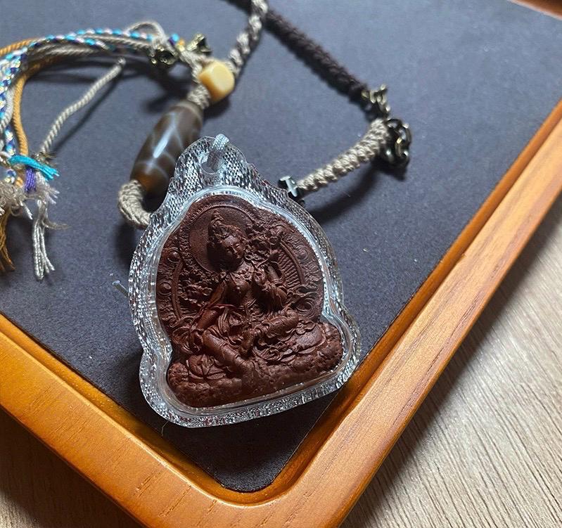 Handmade Green Tara Tsa Tsa Pendant, Tibetan Gau Box Necklace, Buddhist Amulet, Himalayan Sacred Art, Spiritual Jewelry, Meditation Gift