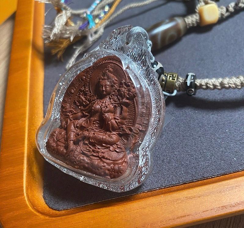 Handmade Green Tara Tsa Tsa Pendant, Tibetan Gau Box Necklace, Buddhist Amulet, Himalayan Sacred Art, Spiritual Jewelry, Meditation Gift