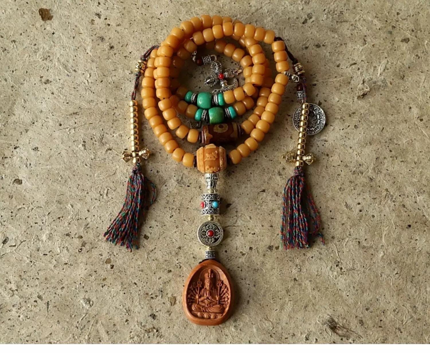Handmade 108 Bodhi Root Mala Beads Necklace Tibetan Style Agate Bracelet Mens Women Buddhist Prayer Beads Original Weathered Bodhi Seeds