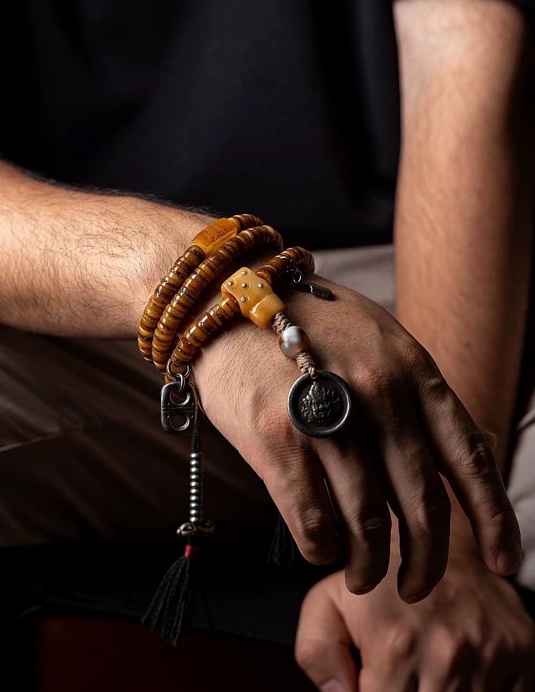 Original Tibetan Yak Bone Prayer Beads, Old Material 108 Mala Beads, Handmade Distressed Buddha Bracelet, Meditation Rosary, Ethnic Jewelry