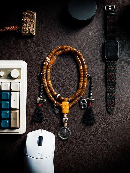 Original Tibetan Yak Bone Prayer Beads, Old Material 108 Mala Beads, Handmade Distressed Buddha Bracelet, Meditation Rosary, Ethnic Jewelry