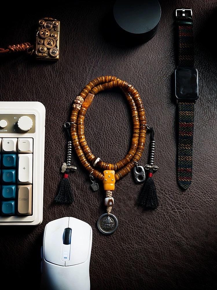 Original Tibetan Yak Bone Prayer Beads, Old Material 108 Mala Beads, Handmade Distressed Buddha Bracelet, Meditation Rosary, Ethnic Jewelry