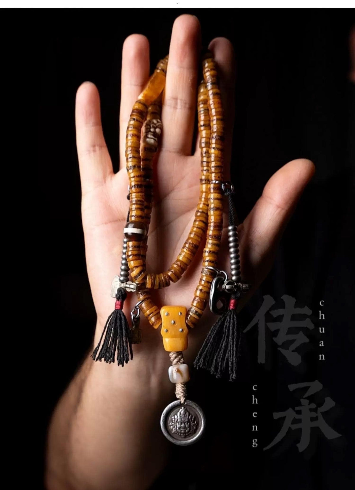 Original Tibetan Yak Bone Prayer Beads, Old Material 108 Mala Beads, Handmade Distressed Buddha Bracelet, Meditation Rosary, Ethnic Jewelry
