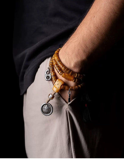 Original Tibetan Yak Bone Prayer Beads, Old Material 108 Mala Beads, Handmade Distressed Buddha Bracelet, Meditation Rosary, Ethnic Jewelry