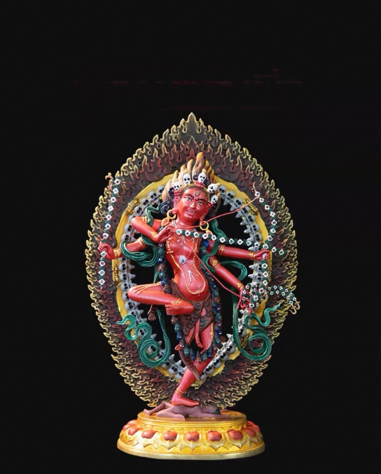 Kurukulla Statue, Tibetan Goddess of Love, Hand Painted Copper Buddhist Deity, Repousse Art, Spiritual Altar Gift, Mandala