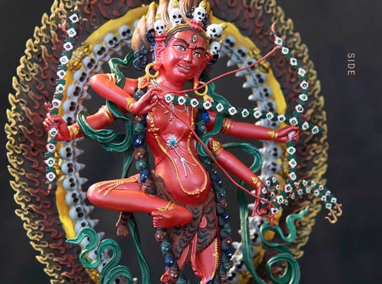 Kurukulla Statue, Tibetan Goddess of Love, Hand Painted Copper Buddhist Deity, Repousse Art, Spiritual Altar Gift, Mandala