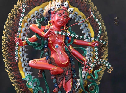 Kurukulla Statue, Tibetan Goddess of Love, Hand Painted Copper Buddhist Deity, Repousse Art, Spiritual Altar Gift, Mandala