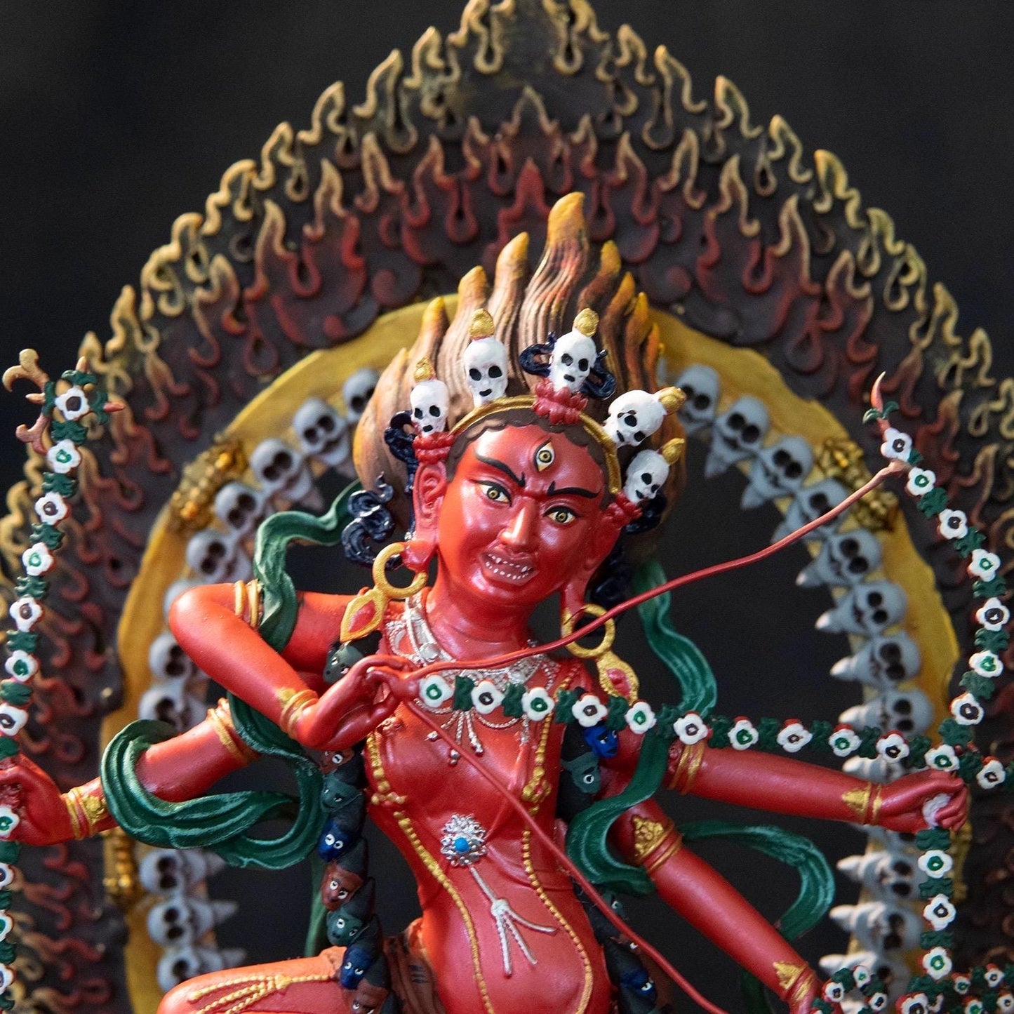 Kurukulla Statue, Tibetan Goddess of Love, Hand Painted Copper Buddhist Deity, Repousse Art, Spiritual Altar Gift, Mandala