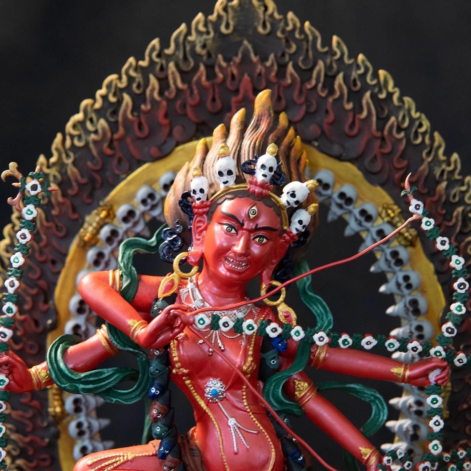 Kurukulla Statue, Tibetan Goddess of Love, Hand Painted Copper Buddhist Deity, Repousse Art, Spiritual Altar Gift, Mandala
